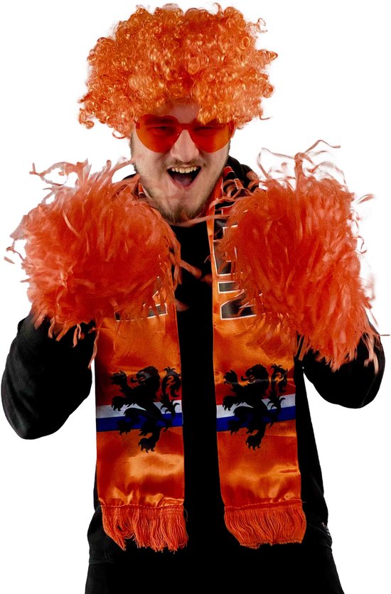 Oranje Accessoires Set - Zonnebril - Sjaal - Pruik - Pompons Cheerleader – Verkleedkleren Volwassenen - Nederlands elftal - Koningsdag - Feest