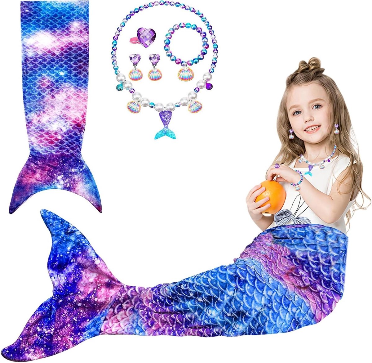 Zeemeermindeken - Draagbare deken voor meisjes - Cadeau voor verjaardag - Zachte flanellen zeemeerminnen - Wordt geleverd met een halskettingset - 130-170 cm