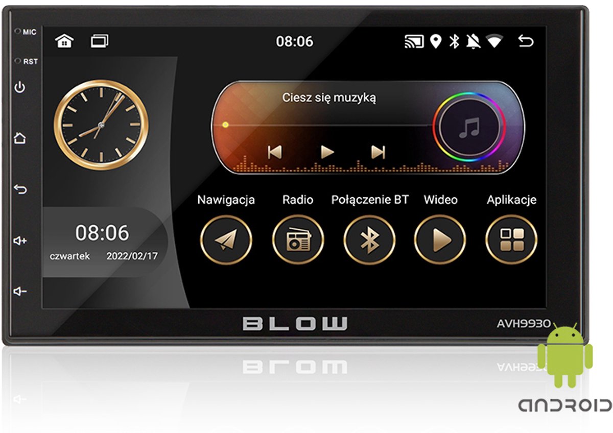 BLOW AVH-9930 2DIN 7” CarPlay Scherm – Android 12 – GPS – WiFi – Bluetooth – Touchscreen - CarPlay dongle – Incl. Installatiekit