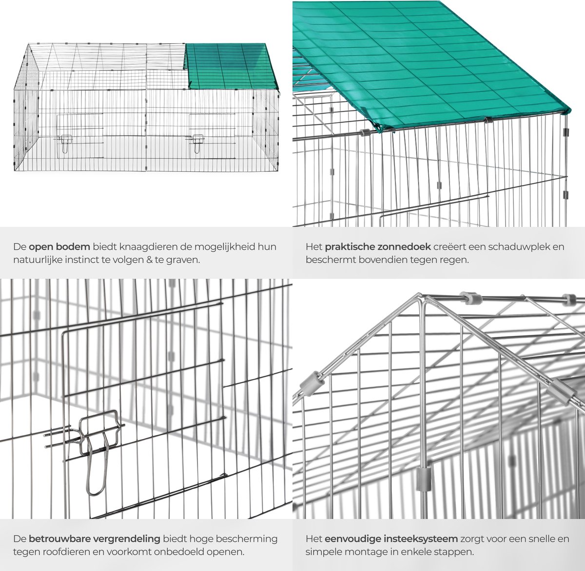 tectake® Konijnenverblijf - Konijnenren - Buitenverblijf met 2 afsluitbare deurtjes - Met zonwering - 180 x 75 x 75 cm - Snelle montage, verschillende maten mogelijk - Diverse kleuren - Groen thumbnail 6