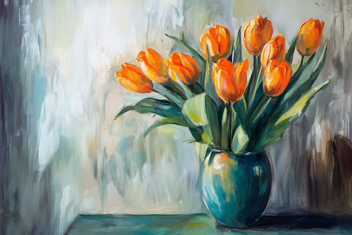 Tuinposter Tulpen Vaas - Bloemen Tuinposters voor Buiten - Tuin decoratie - 610 gram PVC - Weerbestendig Tuindoek - G5521DZ - Formaat 90 x 60cm