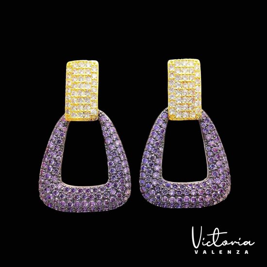 Boucles d'oreilles de Luxe Victoria Valenza Saint-Tropez pour femmes, pendantes en Messing , Boucles d'oreilles pendantes pour femmes , Boucles d'oreilles Boucles d'oreilles en pierre violette - Couleur or - 1 paire