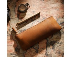 Leren Pennenzak – Ritssluiting Etui voor 10 - 15 Pennen, Compact & Lichtgewicht, Klassiek Design, Premium Kwaliteit - Bruin