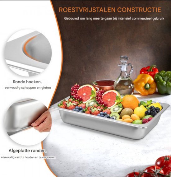 Warmhoudbakken 6 stuks - 13L - Voedselverwarmer - Luxe Stoomtafelpan - Roestvrij Staal - Chafing dish - voor Buffetwarmer - Warmhoudschalen — afbeelding 5