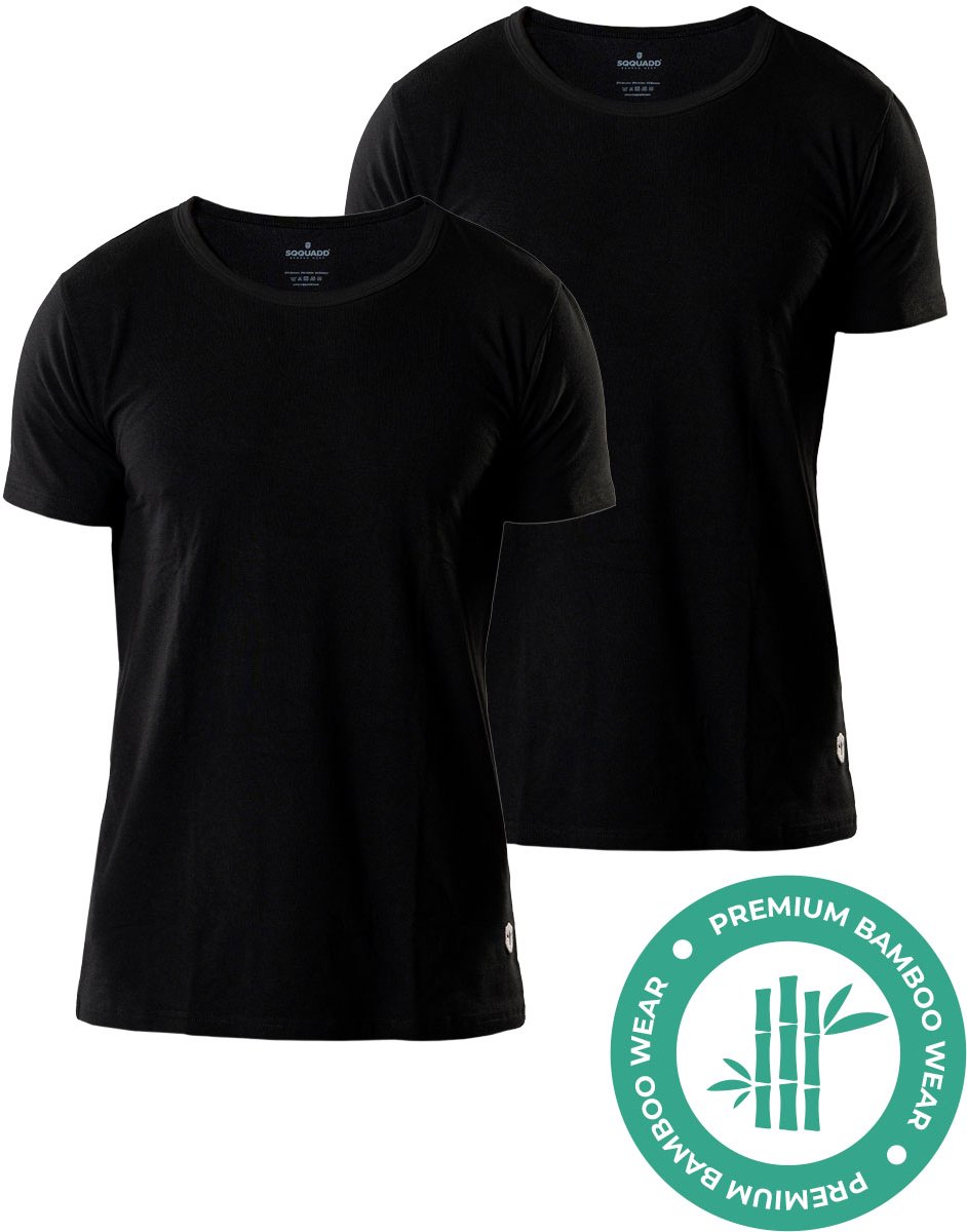 SQQUADD® Bamboe T-Shirt Heren - Regular fit - Ronde hals - Maat XL - 2-pack - Zijdezacht en Ademend - Anti Zweet T-Shirt - Ondershirt Heren - Zwart