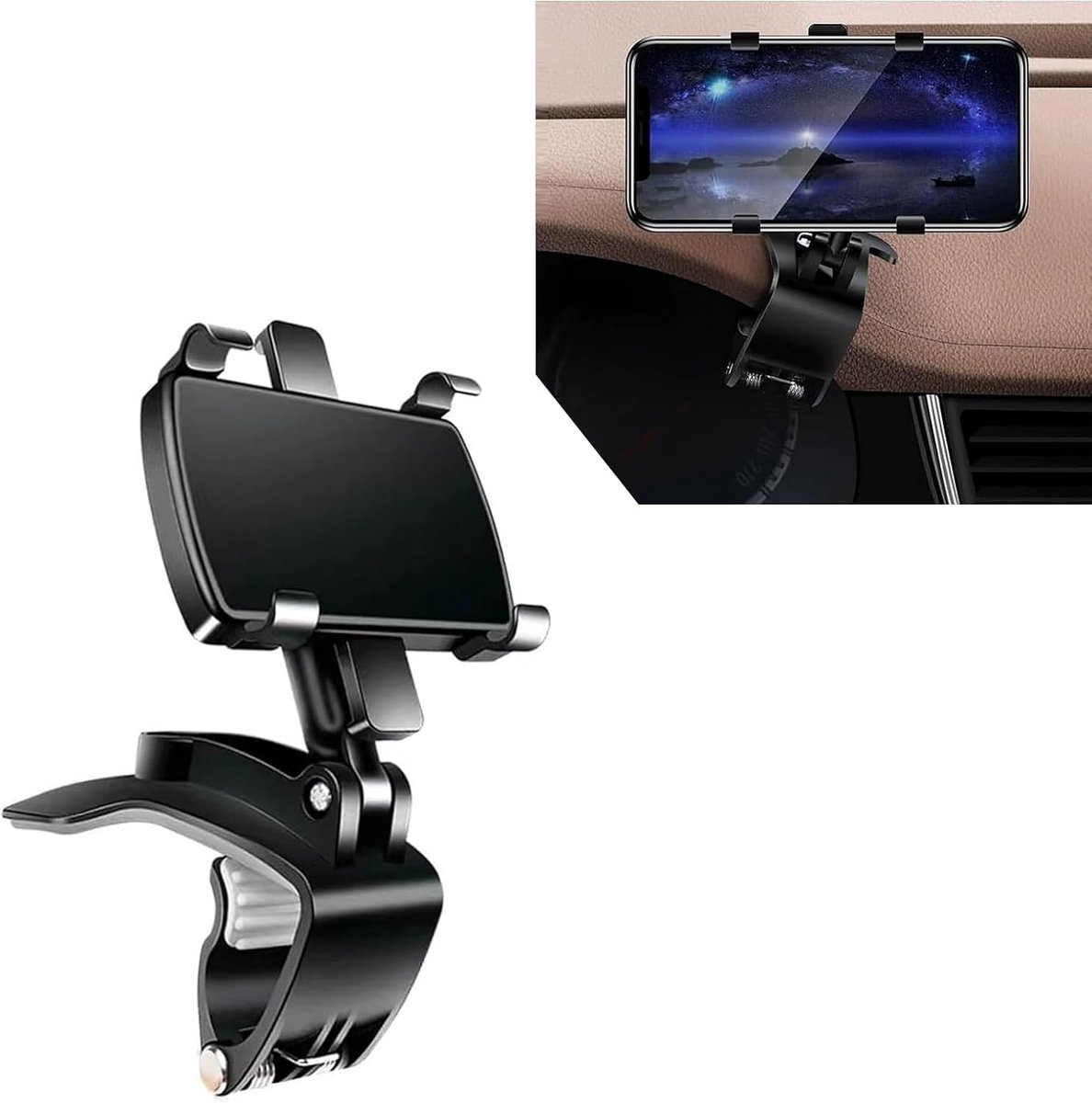 Telefoonhouders auto - Autotelefoonhouder, 360 graden rotatie, dashboard mobiele telefoonhouder, autotelefoonhouder voor GPS en 4-7 inch smartphones (zwart)