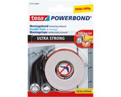 Tesa Powerbond montagetape - extra sterk - 19 mm x 1,5 m - Dubbelzijdige tape - Klustape