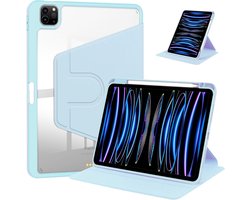 Acryl Draaibare Stand Case Hoesje Geschikt voor: iPad Pro 12,9 inch 2022/2021/2020/2018 & iPad Air 13 Inch Case (2025) M3 / Air 13 inch (2024) M2 - met Potloodhouder (Lichtblauw)
