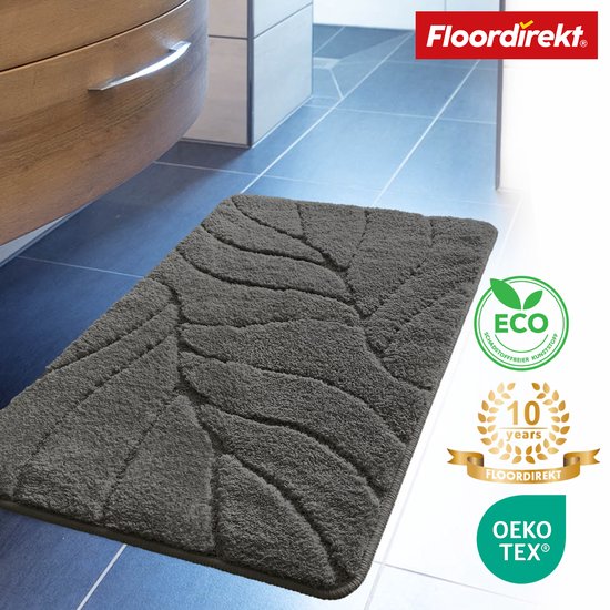 Badmat FLOORDIREKT Maris - Badmat moelleux avec structure en feuilles - Disponible en différentes couleurs et tailles - Gris foncé - 60 x 120 cm
