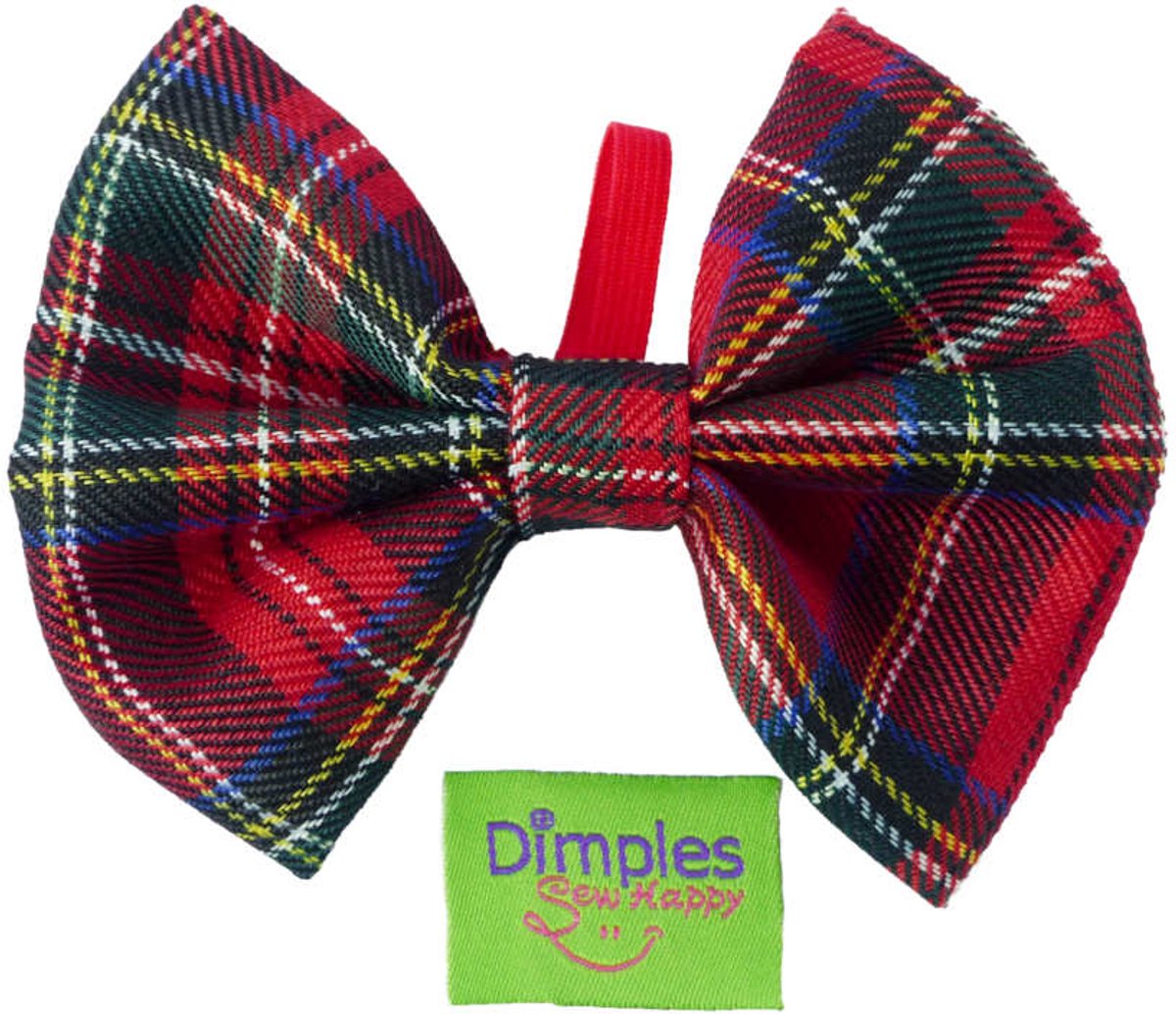 Rode Tartan Hondenstrik - DIMPLES Medium (12 x 8 cm) vlinderstrik - zijden strik - rib - vlinderdassen voor honden en katten