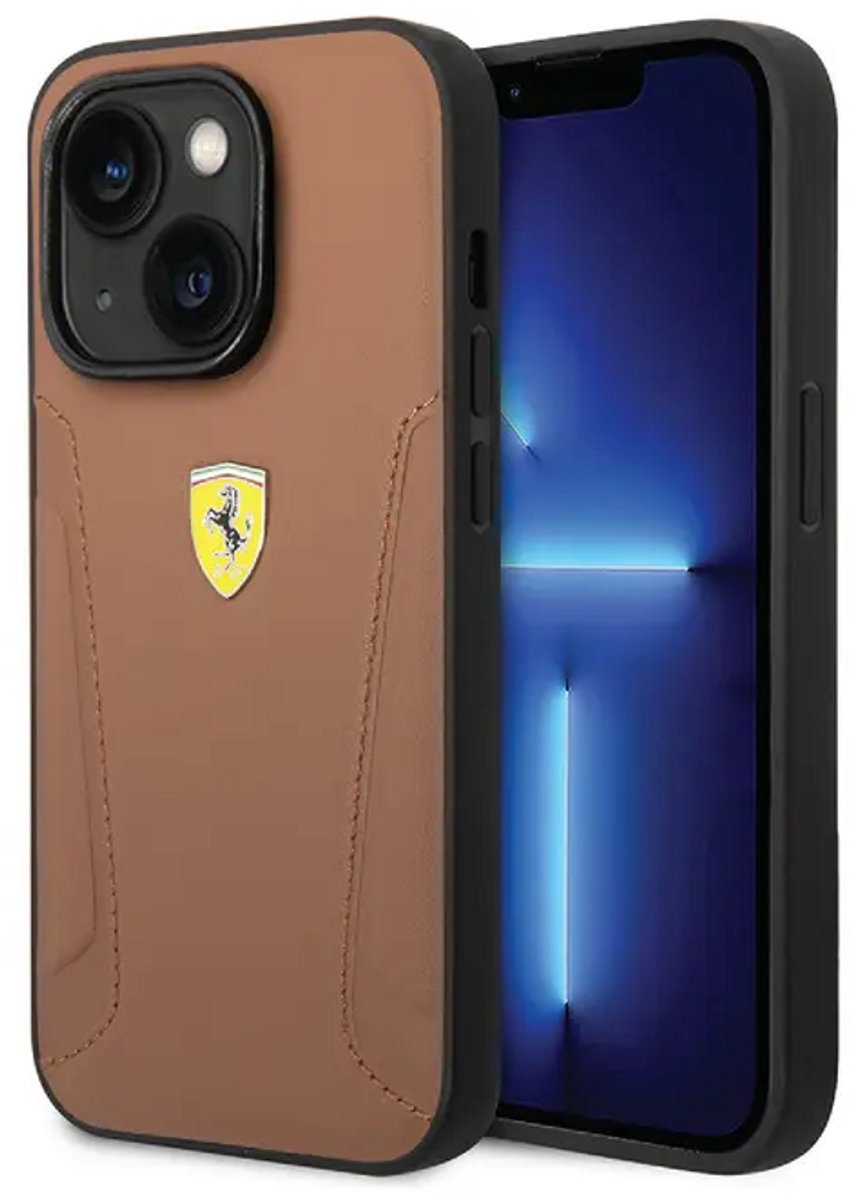 Ferrari iPhone 14 & 13 Backcover hoesje - Hot Stamped Sides - Camel