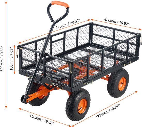 Tuinwagen - met Kantelfunctie - Kar - Transport - Boodschappen - StrandBolder - Opvouwbare - Heavy-duty - Draagbare - 180kg Laadvermogen - met 10" Wielen - en Verwijderbare Zijkanten van Merkloos	 — afbeelding 3
