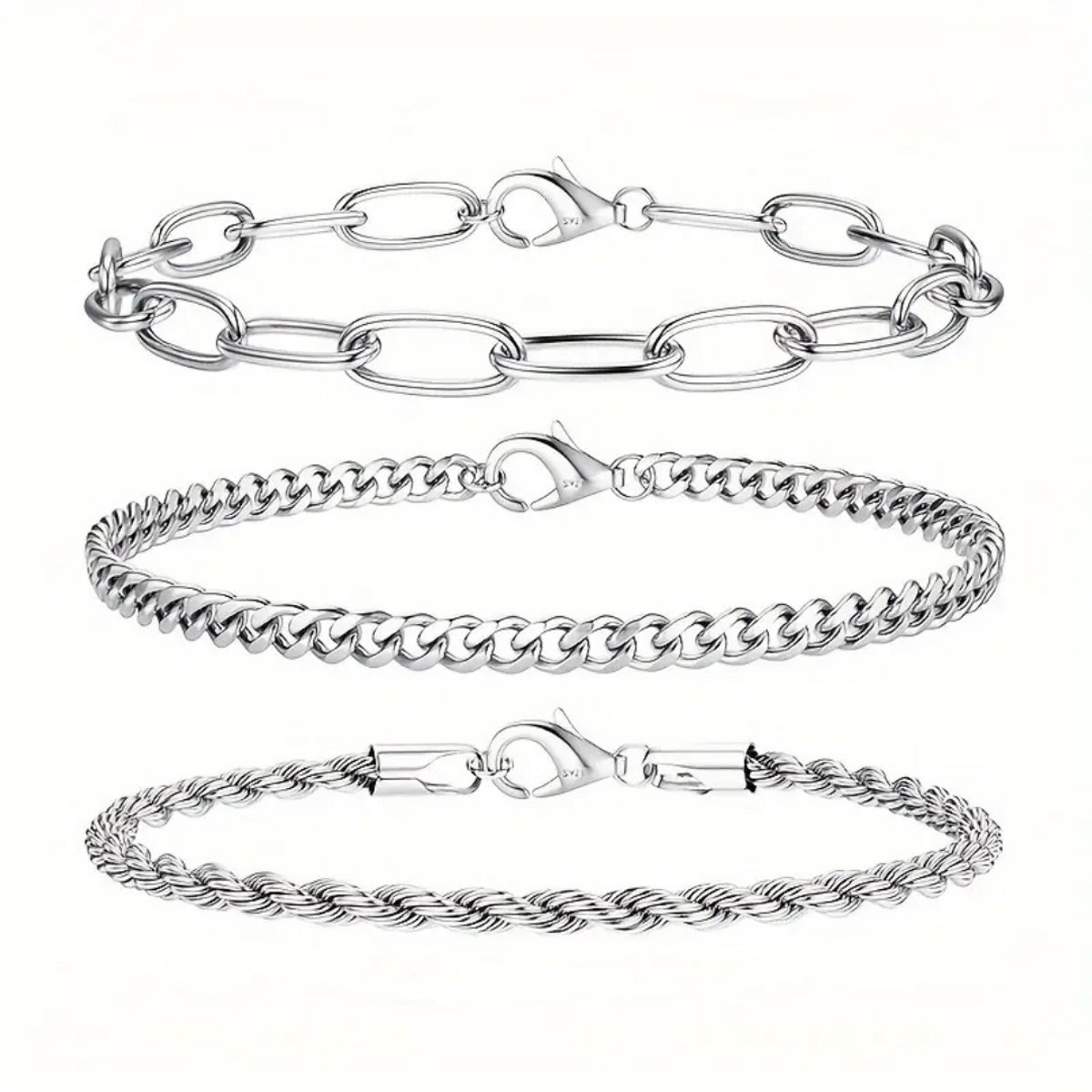 Bovista Armband - Staal - Nep Zilver - Dames - 3 St - Zilver A