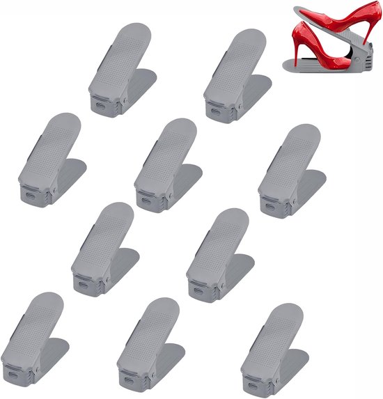 Set à chaussures réglable Aufun, 10 pièces, 3 hauteurs réglables, gain de place, plastique antidérapant – Grijs
