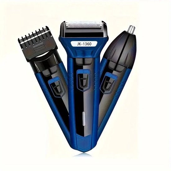 3in1 Scheerapparaat Set - Oplaadbare Trimmer met Body Shaver, Baard/Precisietrimmer en Neustrimmer- Voor de perfecte Lichaamshaar verzorging - Kleur: Blauw/Zwart