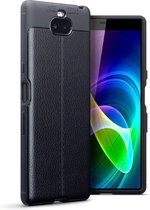 Sony Xperia 10 hoesje - gel case lederlook - zwart - GSM Hoesje - Telefoonhoesje Geschikt Voor: Sony Xperia 10