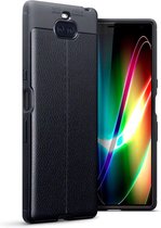 Sony Xperia 10 Plus hoesje - gel case lederlook - zwart - GSM Hoesje - Telefoonhoesje Geschikt Voor: Sony Xperia 10 Plus