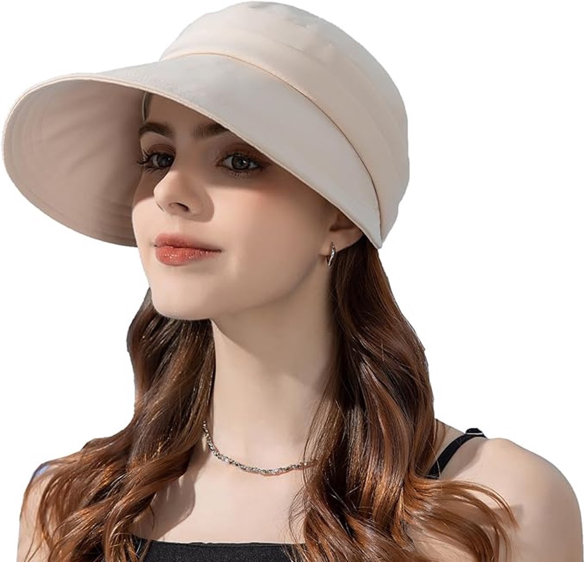 thumbnail: Zonnehoed Voor Dames – Opvouwbare Strandhoed Met Afneembare Pet, Breed Rand (56-60 Cm, UV-bescherming)