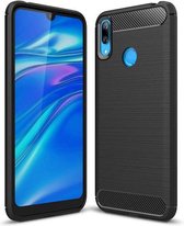 Huawei Y7 (2019) hoesje - gel case brushed carbonlook - zwart - GSM Hoesje - Telefoonhoesje Geschikt Voor: Huawei Y7 (2019)