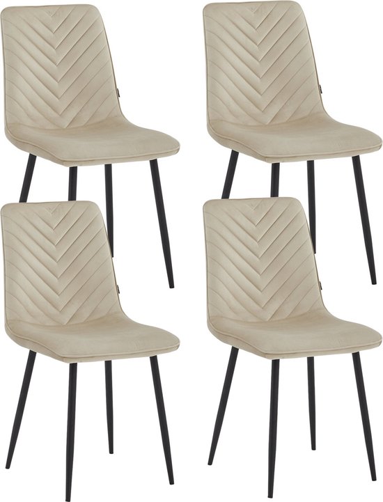 Colenis® - Senny Eetkamerstoel - Set Van 4 - Beige - Fluweel - Industrieel - Eetkamerstoelen