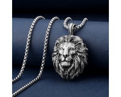 Livano Ketting - Heren - Staal - Nep zilver - Met Hanger - Leeuw