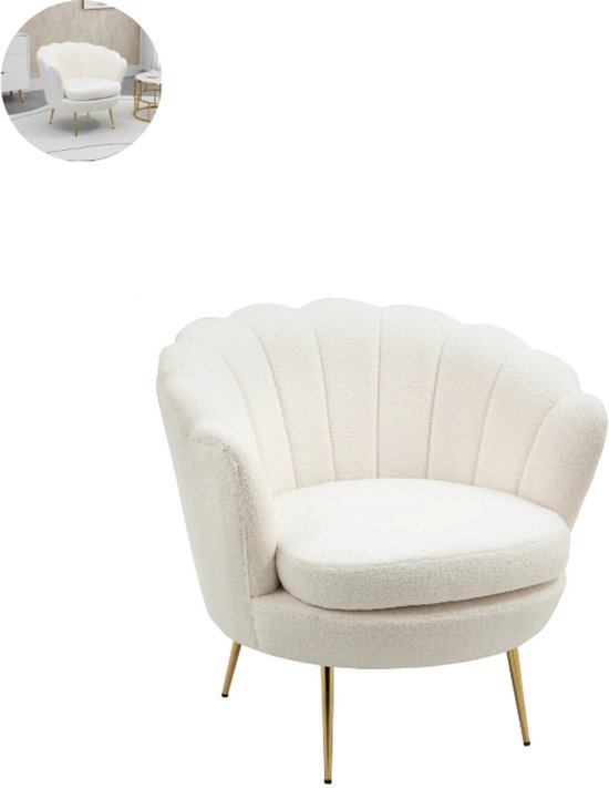 Fauteuil Teddy Wit Draaibaar met Armleuning Rugleuning