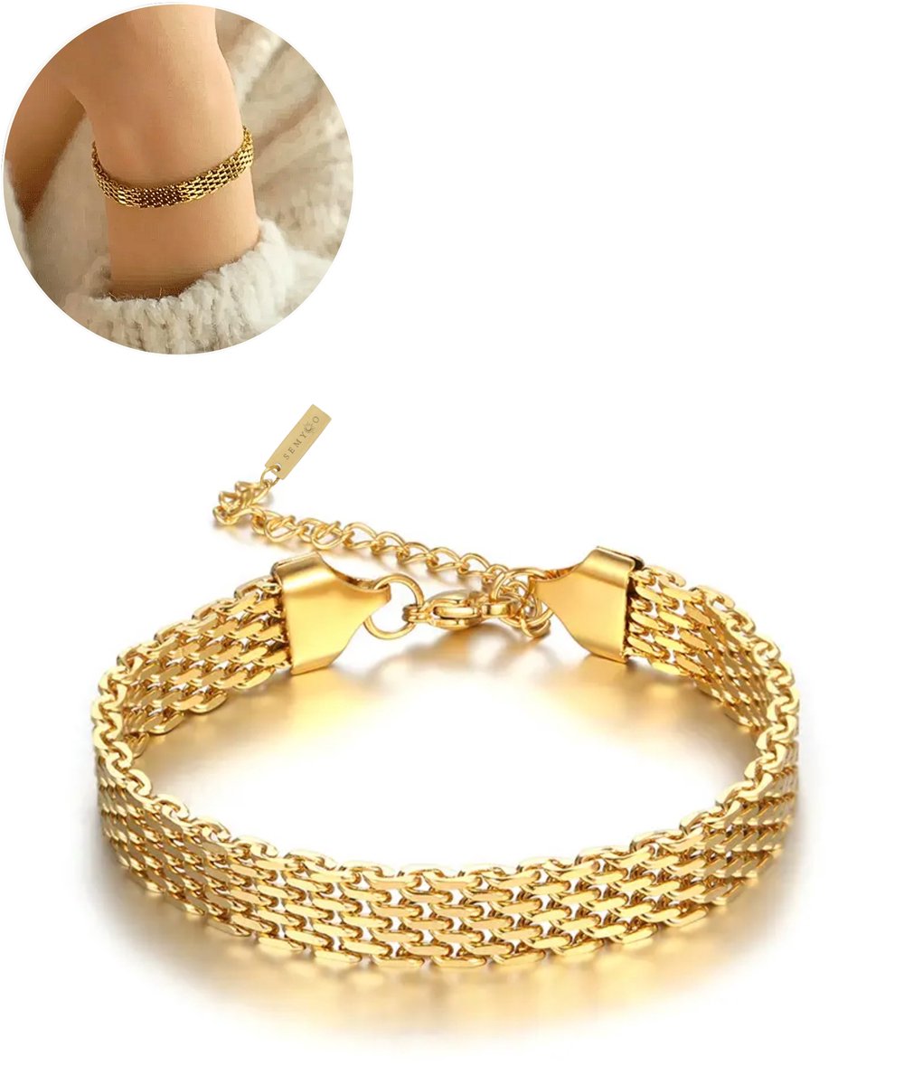Semyco Armband Dames – Platte schakelarmband – Goudkleurig - Verstelbaar – Waterproof – Luxe verpakt – Celestia