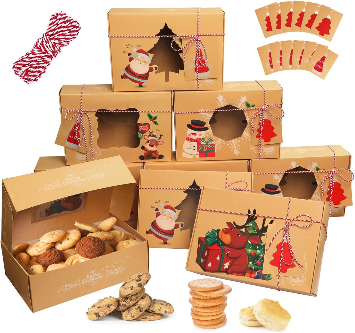 Set van 12 geschenkdozen voor kerstkoekjes - Kraftpapier met transparant venster