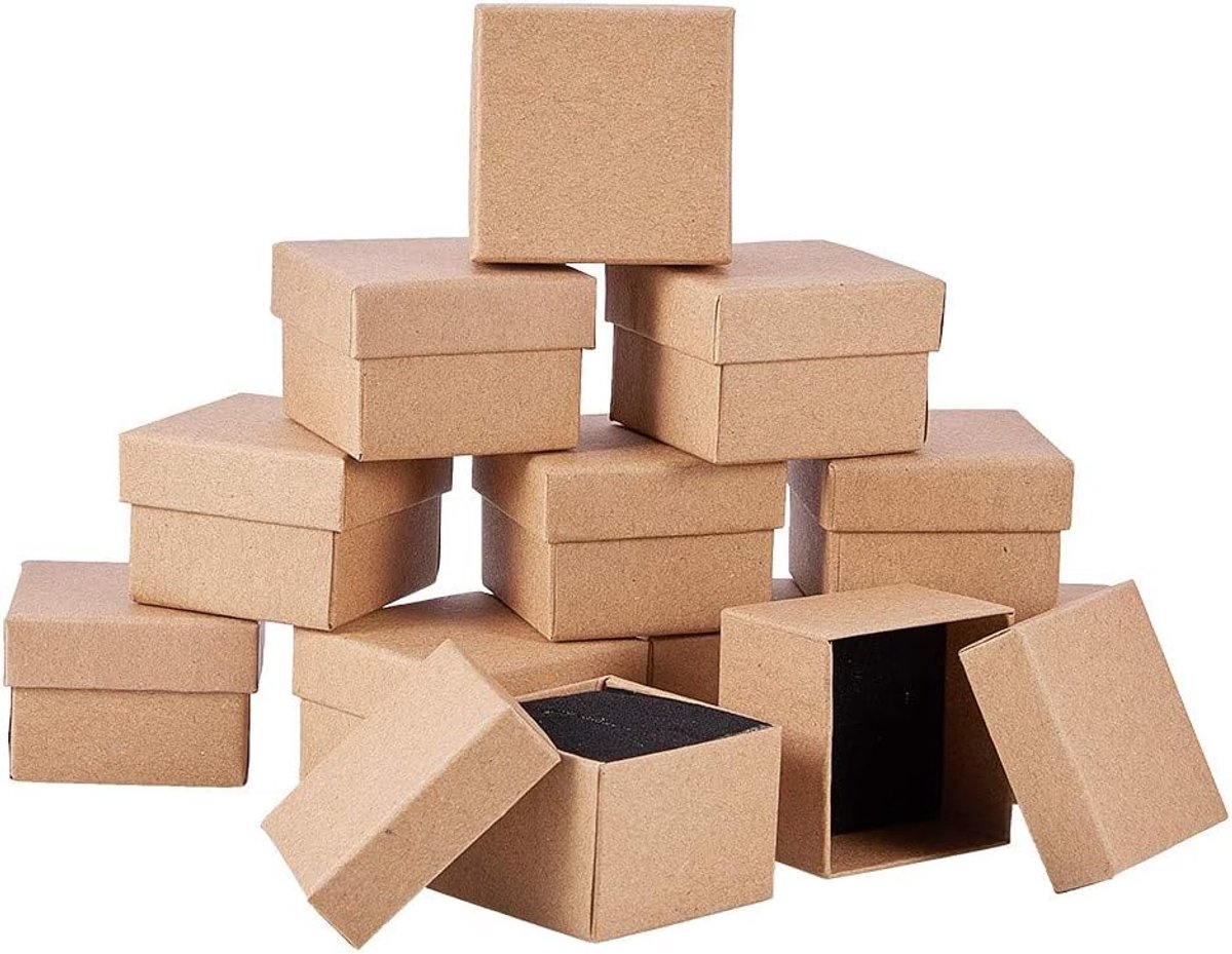 24 Stuks Kraft Kartonnen Geschenkdoses voor Sieraden - Kleine Cadeauverpakking 5x5x3cm