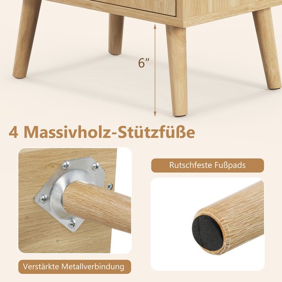 COSTWAY Nachtkastje van rotan, nachtkastje met lade en massief houten poten, bijzettafel, sofatafel, nachtkastje in boho-stijl voor slaapkamer, woonkamer, 48 x 40 x 58 cm