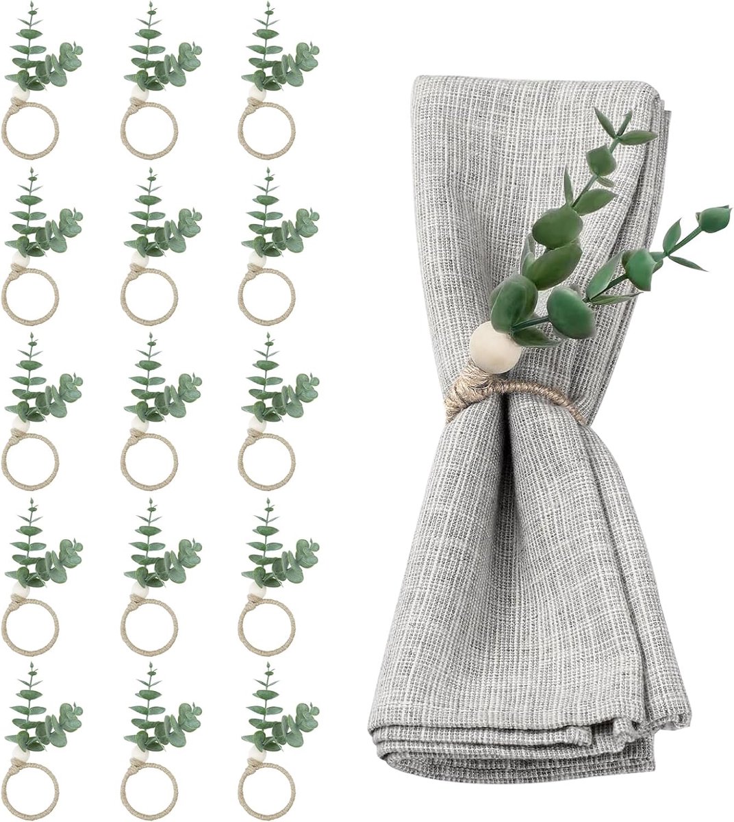 Eucalyptus servetringen - Rustiek tafel decor - 15 stuks - Groen