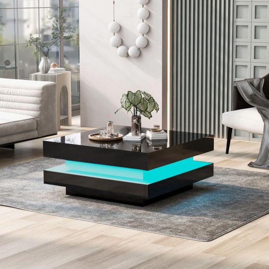 VidaXL Salontafel met LED-verlichting 50x50x40 cm zwart