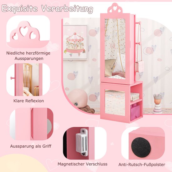 COSTWAY Sieradenkast voor kinderen, 3-in-1 spiegelkast, 360 graden draaibaar, met full-body spiegel en opbergmand, sieradenrek, make-upspiegel in kroonvorm, voor kinderen vanaf 3 jaar (wit COSTWAY Sieradenkast voor kinderen, 3-in-1 spiegelkast, 360 graden draaibaar, met full-body spiegel en opbergmand, sieradenrek, make-upspiegel in kroonvorm, voor kinderen vanaf 3 jaar (wit