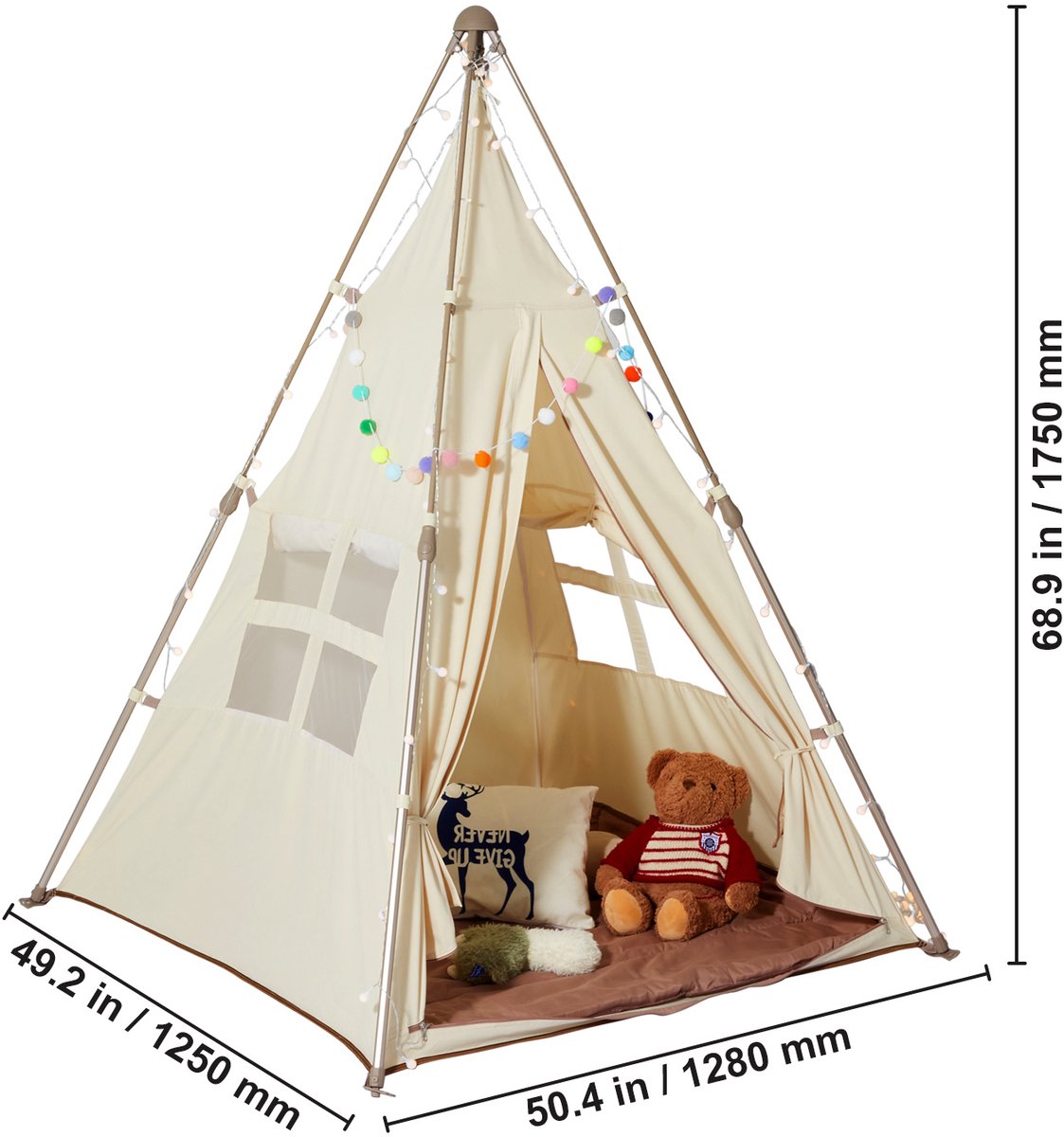 GOPLUS Tipi-tent voor kinderen, kindertent voor binnen met gevoerde mat