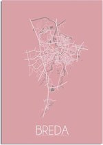 DesignClaud Plattegrond Breda Stadskaart Poster Wanddecoratie - Roze - A4 + fotolijst wit (21x29,7cm)