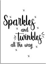 DesignClaud Kerstposter Sparkles and Twinkles all the way - Kerstdecoratie Zwart wit A3 + Fotolijst zwart