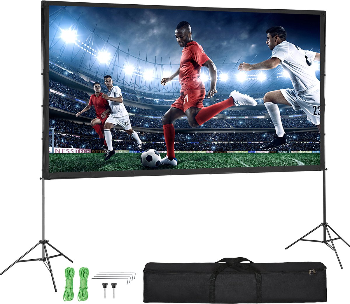 Projectiescherm met Standaard, 120 inch, 16:9, 4K 1080 HD Opvouwbaar, Kreukvrij, Met Draagtas en Grondpennen, Voor Thuisbioscoop, Bioscoop, Filmavond In De Achtertuin