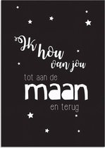 DesignClaud Ik hou van jou tot de maan en terug - Zwart wit poster A4 poster (21x29,7cm)