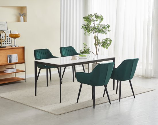 Colenis® - Chaise de salle à manger Luna - Set de 4 - Vert - Velours - Avec accoudoirs