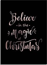 DesignClaud Kerstposter Believe in the magic of Christmas - Kerstdecoratie Koper folie + zwart A4 + Fotolijst wit