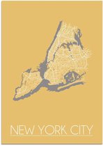 DesignClaud New York City Plattegrond poster Geel A3 + Fotolijst zwart