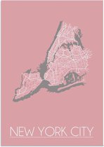 DesignClaud New York City Plattegrond poster Roze A2 + Fotolijst zwart