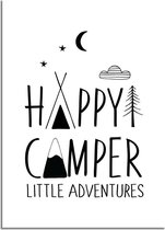 DesignClaud Happy Camper Little Adventures - Kinderkamer poster - Babykamer poster - Decoratie - Zwart wit poster A2 poster (42x59,4cm)