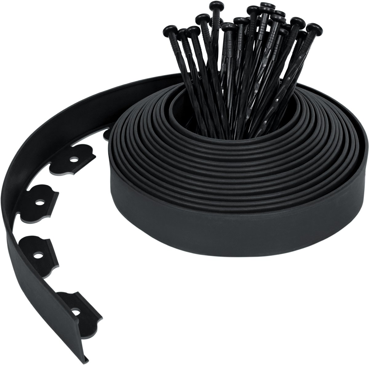 Aufun 10M Flexibele Borderrand Kunststof Gazonrand 10Mx5CM Met 30 Grondankers Voor Verankering, Bedrand Wortelbarrièresysteem, Straatstenen Maairand Tuindecoratie, Zwart