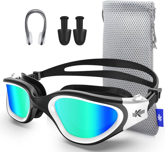 Kyrox Gepolariseerde Zwembril - Anti Condens - UV Bescherming - Inclusief Oordoppen en Neusklem - Duikbril - Verstelbare Band - Unisex - Zwembril volwassenen & kinderen - Wit