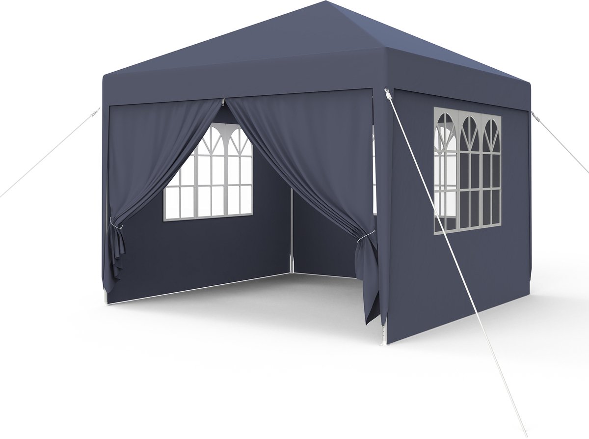 NAIZY Pavilion 3x3m Tent Partytent Waterdichte Stal met 4 Zijpanelen & Ramen & Vaste Grondnagels Tuinpaviljoen Winterbestendige UV-bescherming, Antraciet