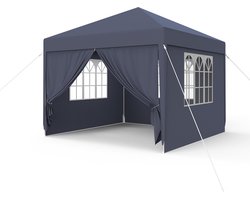 NAIZY Pavilion 3x3m Tent Partytent Waterdichte Stal met 4 Zijpanelen & Ramen & Vaste Grondnagels Tuinpaviljoen Winterbestendige UV-bescherming, Antraciet