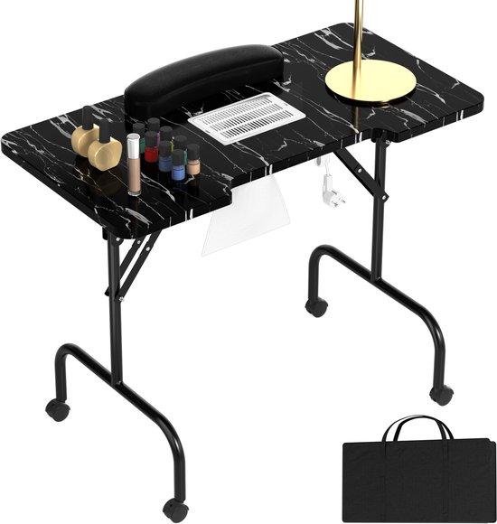 Manicuretafel, opvouwbaar, met afzuiging, manicuretafel, draagbaar, met wielen en boodschappentas, nagelstudio, tafel met stofafzuiging, mobielsmanicuretafel, draagbare manicuretafel tot 40 kg,