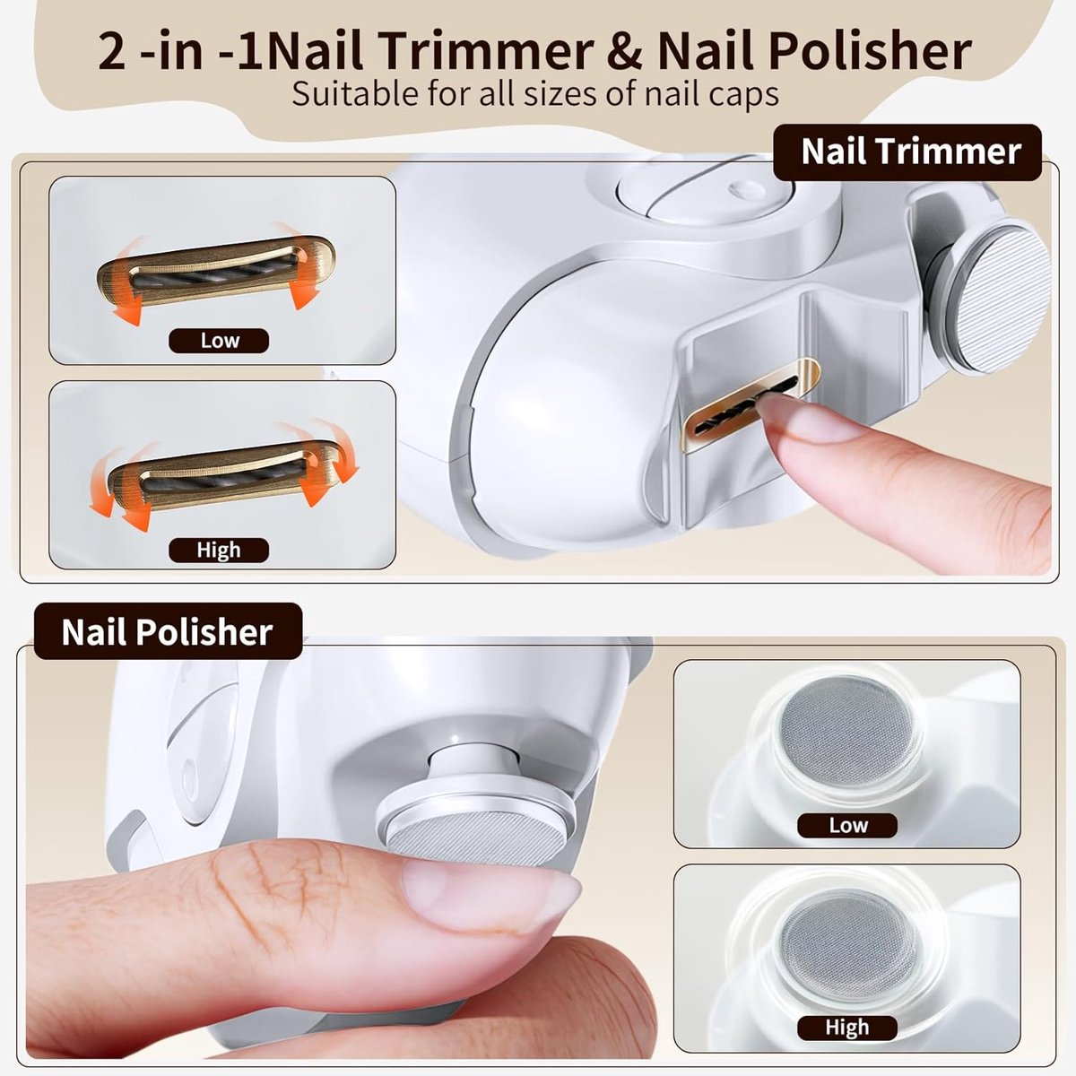 nagelvijl electrisch-nagelvijl electrisch baby-nagel vijl electrisch-2-in-1 trimmer voor nagelverzorging-Automatisch opladen via USB — cadeau in Cadeau-ideeën - foto 3