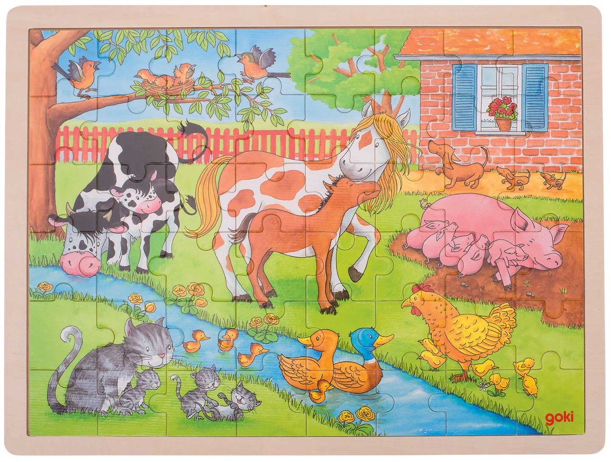Goki houten legpuzzel Boerderijdieren - 48 stukjes